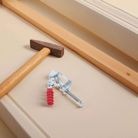 4 Piece Quick Release Push Pull Toggle Clamp for Woodworking, heavy duty zinc plated steel, shown with woodworking tools