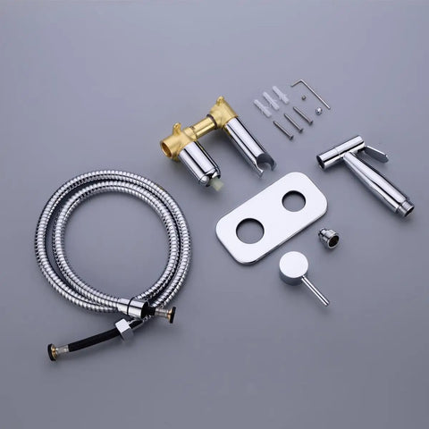 Concealed Wall Mount Hot And Cold Bidet Spray Set With Brass Mixer Valve Chrome Handheld Sprayer Shattaf components displayed
