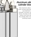 Heavy Duty Pneumatic Clamping Cylinder With Lever Arm Two And A Half Inch Bore Down Acting Grip Clamp For Jigs Fixtures And Mold Pressing Aluminum No Sweat Workhorse close-up of polished aluminum alloy cylinder block.