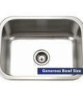 Top view of Medallion 23 Inch Classic Series Undermount Stainless Steel Single Bowl Kitchen Sink with included strainer and generous bowl size