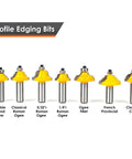 Profile edging bits from Pro Grade 1/2 Inch Shank Router Bit Set, 70 Piece Carbide Kit For Woodworking, Carpenter Essential.