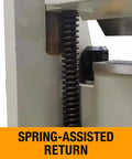 Spring-assisted return mechanism on 40 Inch Box and Pan Brake Built For Real World Shop Use Handles 12 Gauge Mild Steel Up To 135 Degree Bends