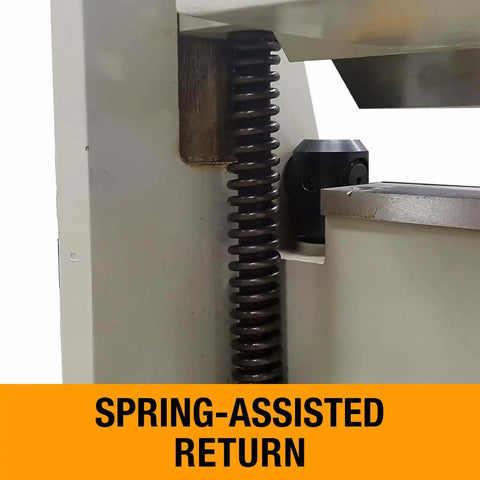 Spring-assisted return mechanism on 40 Inch Box and Pan Brake Built For Real World Shop Use Handles 12 Gauge Mild Steel Up To 135 Degree Bends