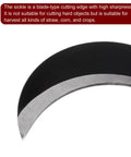 Close-up of blade edge on 7 Inch Brush Clearing Sickle With Black Oxide Forged Carbon Steel Blade, showing sharp curved design
