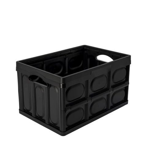 Big Time Heavy Duty Collapsible Storage Bin With 16 Gallon Capacity, Folds Flat Easy, stackable plastic crate in sleek black.