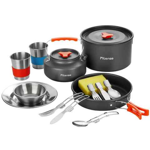 21 Piece Camping Cookware Mess Kit For Two Lightweight Pots And Pans Set With Nonstick Coating Non Toxic And Scratch Resistant