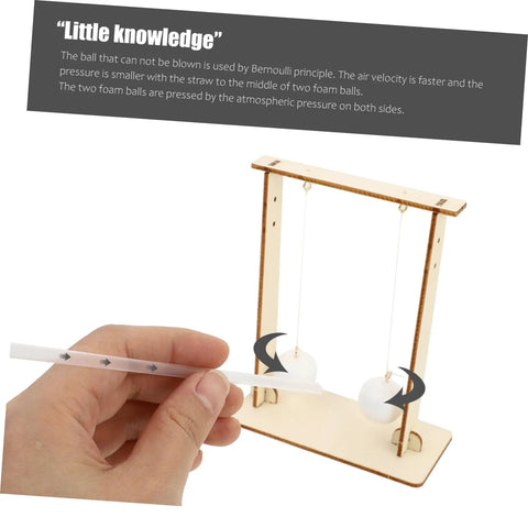 Wooden two-pack floating ball physics learning tool with hand holding straw, Two Pack Physics Learning Tool For Floating Ball Experiments