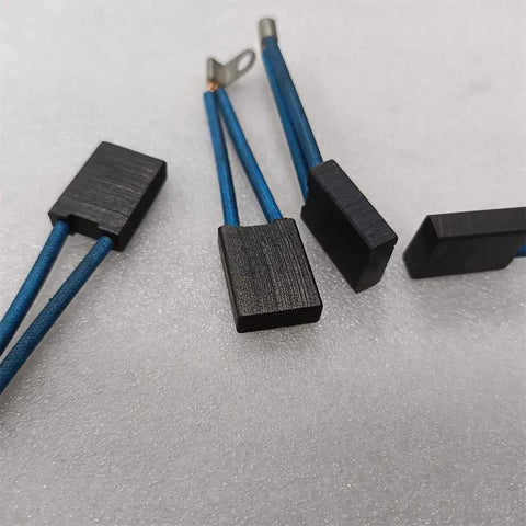 4Pcs Pack 6X15X20mm Carbon Graphite Brushes For Electric Forklifts And Golf Cart Motors, showing four black brushes with blue wires.