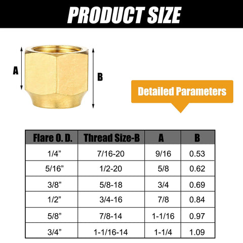 Gisafai 6-piece brass pipe cap set for compression caps and SAE 45° gas-line flare fittings, fits 1/4–3/4 in. OD