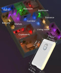Rechargeable Motion Sensor Stair Lights With RGB And Warm White in various room colors, dimensions 3.4x1.57x0.62 inches.