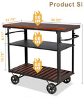 Smooth Rolling Three Tier Vintage Bar Cart On Wheels With Heavy Duty Metal And Wood Frame For Kitchen Home Office Or Weekend Hangout Setup Built Rock Solid With Dual Side Handles size dimensions showing capacity of shelves.