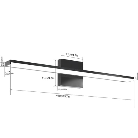 Sleek Matte Black 16 Inch LED Vanity Light For Bathroom Mirror And Cabinet 12W 1020 Lumen Cool White 6000K IP44 Rated 120V wall fixture