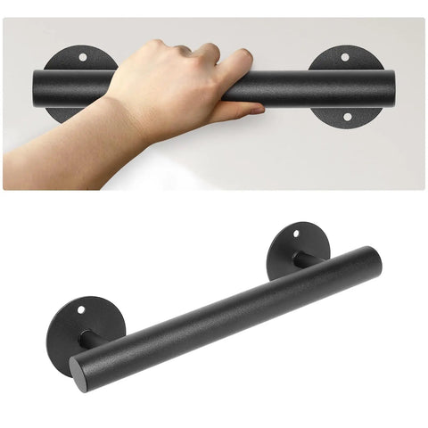 One Foot Matte Black Indoor Stair Railing And Short Metal Handrail Built Tough As Nails With Heavy Steel Pipe and Galvanized Brackets