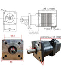 Front and side view of Beefy 750W 48V Brushless Servo Motor With 86Mm Flange, 8-Pole, Low-Speed Reversible Permanent Magnet Reducer.