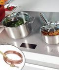 Stainless steel cookware on stove with 900Mm Gas Stove Thermocouple Kit With Five Nuts Universal Thermocouple.