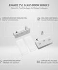 Easy Install Frameless Glass Door Hinges No Drill Clamp On Pivot Hardware For Shower Enclosures And Cabinet Doors Stainless Steel