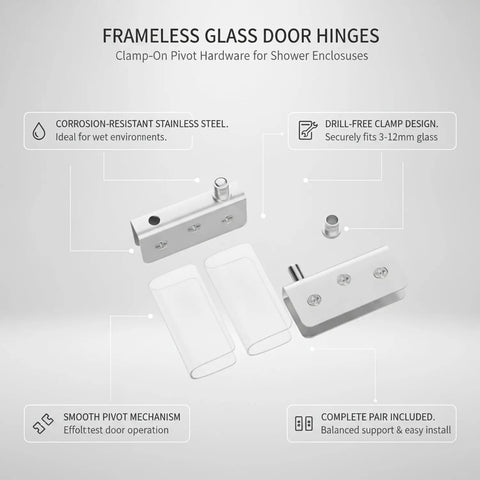 Easy Install Frameless Glass Door Hinges No Drill Clamp On Pivot Hardware For Shower Enclosures And Cabinet Doors Stainless Steel