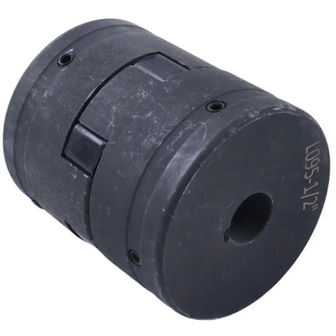 Heavy Duty 1/2 Inch To 7/8 Inch Flexible L Jaw Coupling Set With Buna N Rubber Spider For Log Wood Splitter 3 Piece Industrial Grade Interchangeable With Lovejoy Martin Browning TB Woods Built To Last, black coupler close-up
