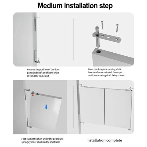 Medium installation steps for Built Tough Stainless Steel Pivot Door Hinge delivering slick 360 degree spin and instant auto close.
