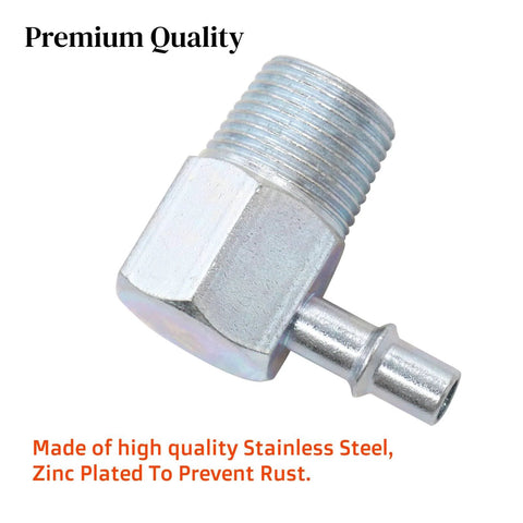Aluminum 90-degree intake vacuum fitting, 3/8 NPT to 1/4 nipple, silver metal