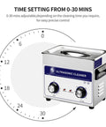 Heavy Duty Heated Ultrasonic Cleaner With Fast Adjustments And Durable 304 Stainless Steel Tank showing 0-30 minute timer controls.