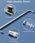 Rock Solid Single Sided Towel Bar Polished Chrome Shower Handle 24 Inch Centers detailed view showing 304 stainless steel and components.
