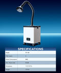 Smooth Rolling Heavy Duty Fume Extractor With Three Stage Air Filter And Killer Eighty Watt Motor for Laser Cutters, showing adjustable arm.