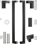Beefy Heavy Duty 36 Inch Stainless Steel Push Pull Door Handle With Solid SUS 304 Standoffs For Barn Doors And Glass Pulls Matte Black Finish Ideal For Heavy Duty Indoor Commercial Use With Smooth Operation And Long Lasting Finish, black handle parts and screws
