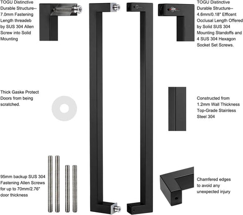 Beefy Heavy Duty 36 Inch Stainless Steel Push Pull Door Handle With Solid SUS 304 Standoffs For Barn Doors And Glass Pulls Matte Black Finish Ideal For Heavy Duty Indoor Commercial Use With Smooth Operation And Long Lasting Finish, black handle parts and screws