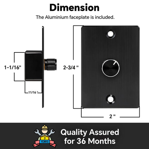 Smooth Operator 12V Rotary Light Dimmer Switch for RV Camper Van Boat Trailer dimension diagram with aluminum faceplate.