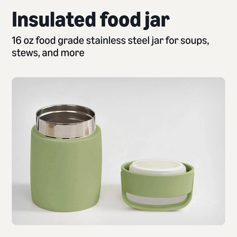 Stainless Steel Insulated Food Jar, Leakproof Screw Lid With Carry Handle, 16 Oz Olive Thermal Cup, Keeps Your Grub Piping Hot Eight Hours Or Ice Cold Twelve, Zero Spill Grab And Go Meal Container That Actually Performs