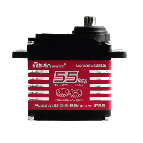 Rock Solid 55kg Brushless Digital Servo with IP68 waterproof design, metal gears, ideal for RC cars and drones.