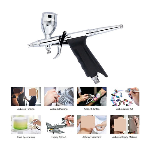 Slick Dual Action Pistol Trigger Spray Gun And Airbrush Kit Featuring Ace 0.3mm 0.5mm 0.8mm Tips With Matched 2cc 7cc 13cc Cups in use for cake decor and nail art.