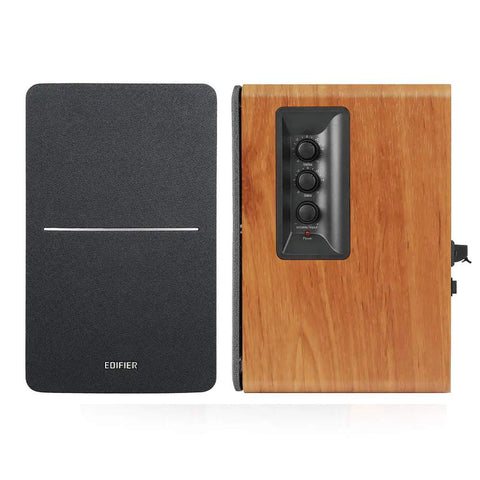 R1280DBs Active Bluetooth Bookshelf Speakers With Optical Input And Sub Out 2.0 Studio Monitor Sound 42W RMS Wood Grain Finish