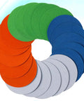 Premium Flocking Hook And Loop Sanding Discs Set For Electric Sander, assorted colored discs arranged in a circle.