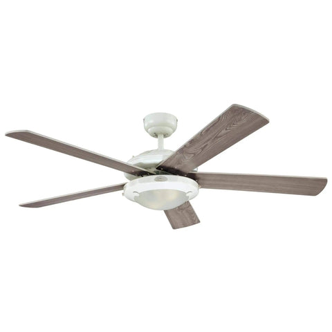 52 Inch Indoor Ceiling Fan With Light In White Finish, Reversible White And White Washed Pine Blades, 16W Dimmable LED Light Kit