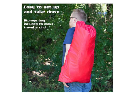 Man carrying Red Six Piece Dog Agility Training Kit With Weave Poles, Tunnels, Adjustable Jump, Pause Box And Panels