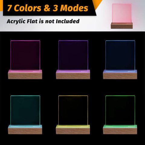5.9 Inch Wooden LED Light Base Kit Dimmable Colorful Display Pedestals USB Powered For Acrylic Art, 7 Colors, 3 Modes