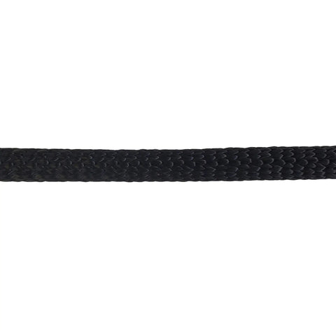 Close-up view of Half Inch Black Polyester Rope, Solid Braid Dacron Utility Cord, 250 Ft Spool, Low Stretch High Strength, UV Resistant