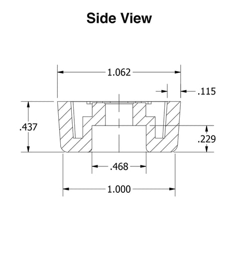 Side view diagram of Ultra Super Soft Round Rubber Feet Bumps.437 H By 1.062 D Heavy Duty Furniture Glides with dimensions.