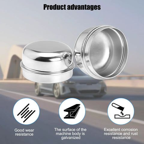 KickAss Heavy Duty Trailer Hub Dust Caps Two Point Zero Five Inch showing galvanized cold rolled steel design for dust and grease protection.