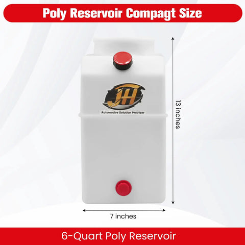 6 Quart Poly Power Unit Reservoir For Hydraulic Systems And Flat Bottom Polyethylene Fluid Tank Front View with Dimensions