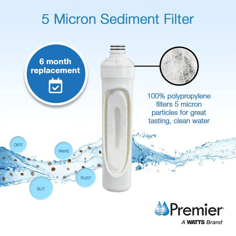 Bi Annual 2 Pack RO Pure Plus Filter Kit For 4 Stage Reverse Osmosis Systems Under Sink With Push Button Replacement showing 5 Micron Sediment Filter