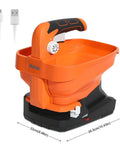Seed And Fertilizer Spreader Handheld Lawn And Salt Spreader Type C Rechargeable with USB, orange, 3.3 L, six speeds, eight flow settings.