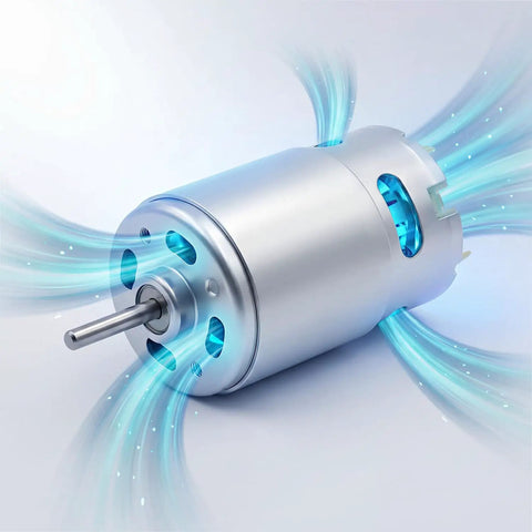 Close-up of Two Pack 18V 21V 24V High RPM Electric Motors for Power Wheels Upgrade 30000RPM with cooling blue highlights