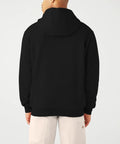 Rear view of Men's Full Zip Thermal Lined Fleece Hoodie Black 2X Regular Fit With Kangaroo Pockets And Hidden Drawcord