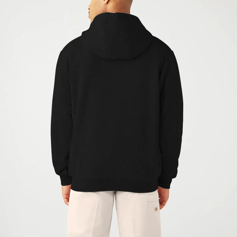 Rear view of Men's Full Zip Thermal Lined Fleece Hoodie Black 2X Regular Fit With Kangaroo Pockets And Hidden Drawcord
