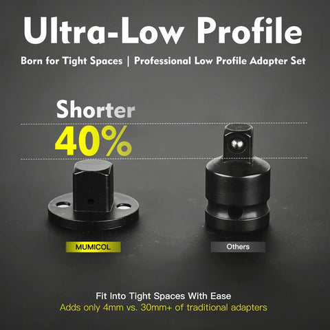 Low Profile Impact Socket Adapter Set Four Piece Kit For Tight Spaces Includes 3/8 To 1/2, 1/4 To 3/8, 3/4 To 1, 1/2 To 3/4 comparison