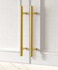 Gold Cabinet Handles 10 Pack Brushed Gold Stainless Steel Drawer Pulls For Kitchen Cabinets And Dressers Durable DIY Upgrade 10 Inch Center To Center 256mm 32mm Projection 12mm Diameter installed on white cabinet doors.