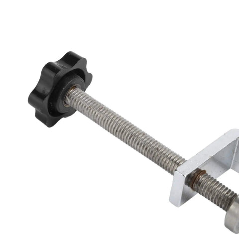 Close-up of Must Have Pin Clamp Mount for Table Workbench with V Slot C Clamp showing metal and plastic knob